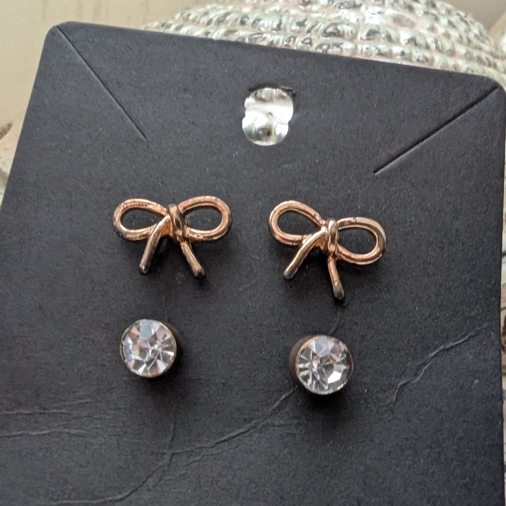 Bow and Crystal Stud Earrings - Picture 3 of 6